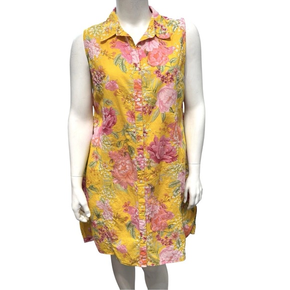 LIPSY London Size 14 Sleeveless Floral Eyelet Shirt Dress‎ Mini Length Yellow - Picture 1 of 7